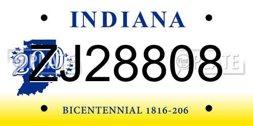 ZJ28808 Indiana License Plate