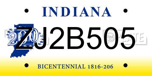 ZJ2B505 Indiana License Plate
