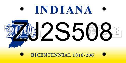 ZJ2S508 Indiana License Plate