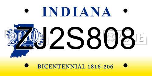 ZJ2S808 Indiana License Plate