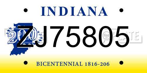 ZJ75805 Indiana License Plate