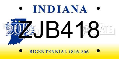 ZJB418 Indiana License Plate