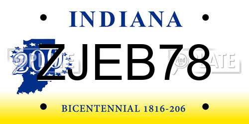 ZJEB78 Indiana License Plate