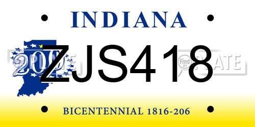 ZJS418 Indiana License Plate