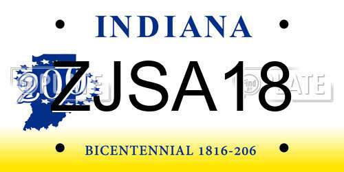 ZJSA18 Indiana License Plate
