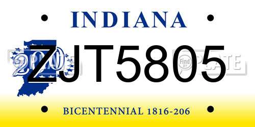 ZJT5805 Indiana License Plate