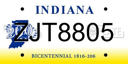 ZJT8805 Indiana License Plate