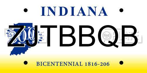 ZJTBBQB Indiana License Plate