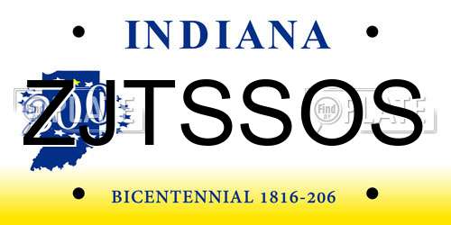ZJTSSOS Indiana License Plate