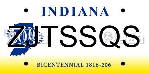 ZJTSSQS Indiana License Plate
