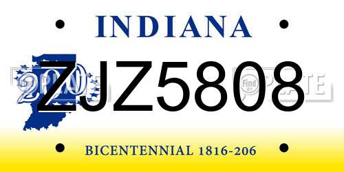 ZJZ5808 Indiana License Plate