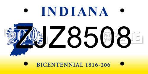 ZJZ8508 Indiana License Plate