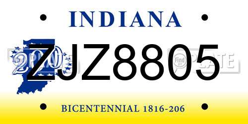 ZJZ8805 Indiana License Plate