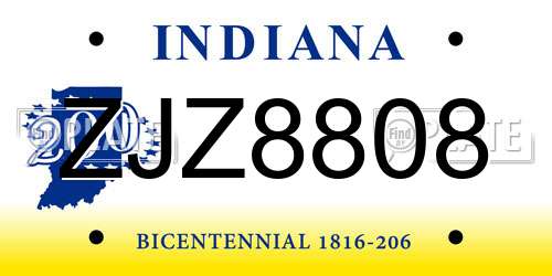 ZJZ8808 Indiana License Plate