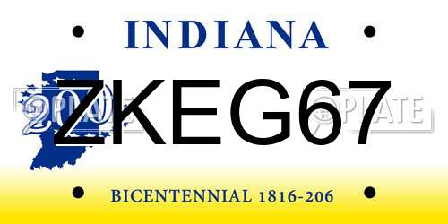 ZKEG67 Indiana License Plate