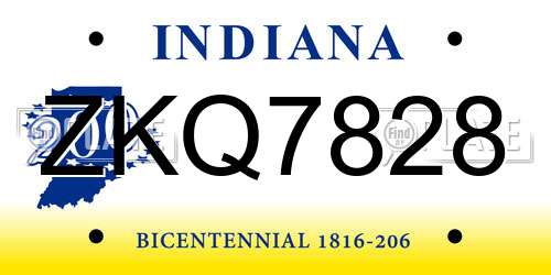 ZKQ7828 Indiana License Plate