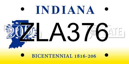 ZLA376 Indiana License Plate