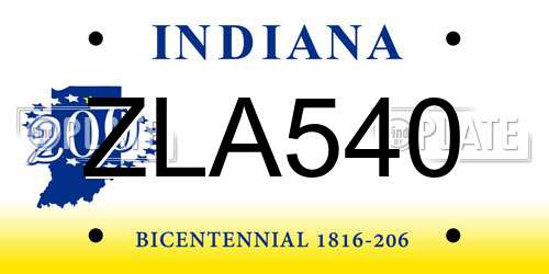 ZLA540 Indiana License Plate