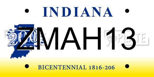 ZMAH13 Indiana License Plate