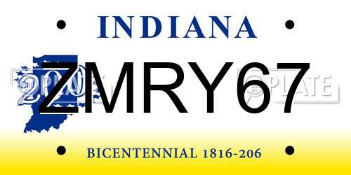 ZMRY67 Indiana License Plate