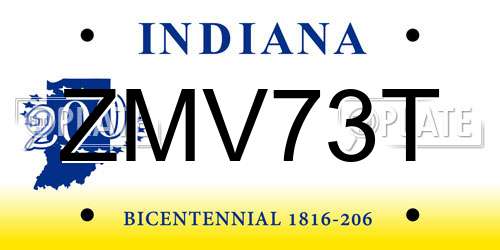 ZMV73T Indiana License Plate