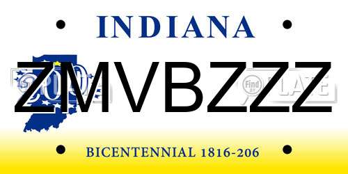 ZMVBZZZ Indiana License Plate
