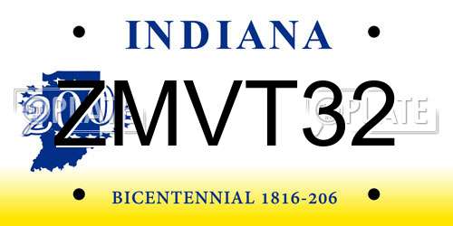 ZMVT32 Indiana License Plate