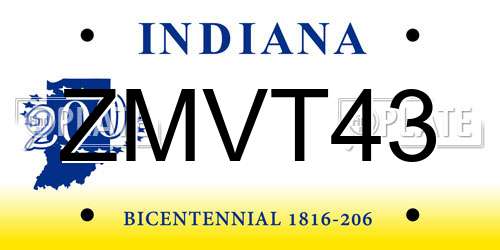 ZMVT43 Indiana License Plate