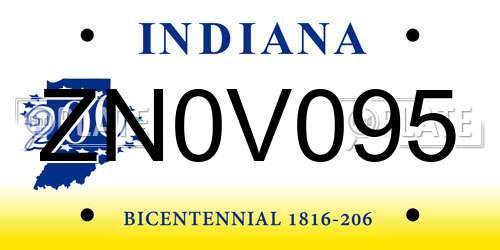 ZN0V095 Indiana License Plate