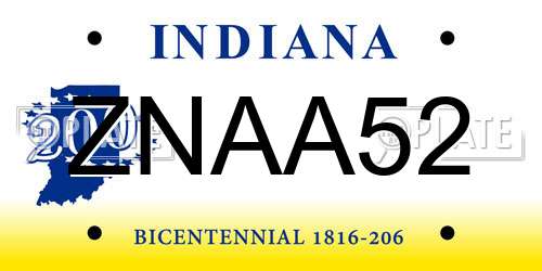 ZNAA52 Indiana License Plate