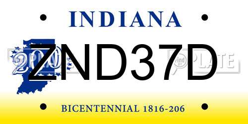 ZND37D Indiana License Plate