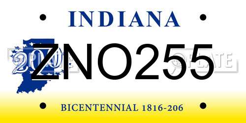 ZNO255 Indiana License Plate