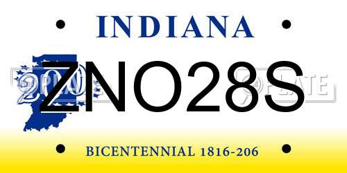 ZNO28S Indiana License Plate