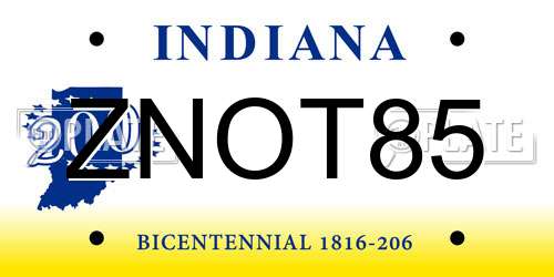 ZNOT85 Indiana License Plate