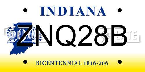 ZNQ28B Indiana License Plate