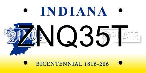 ZNQ35T Indiana License Plate