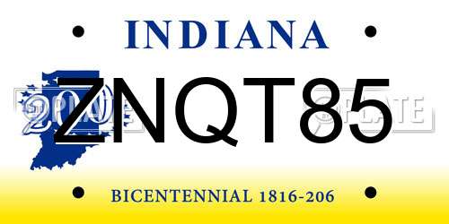 ZNQT85 Indiana License Plate