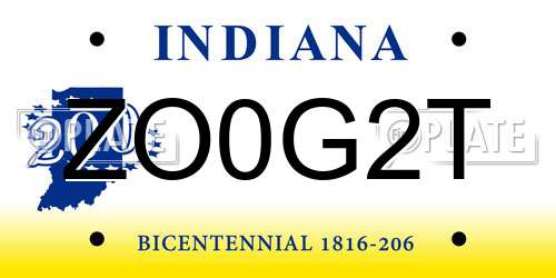 ZO0G2T Indiana License Plate