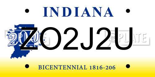 ZO2J2U Indiana License Plate