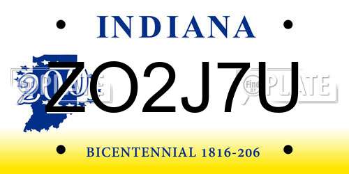 ZO2J7U Indiana License Plate