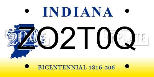 ZO2T0Q Indiana License Plate