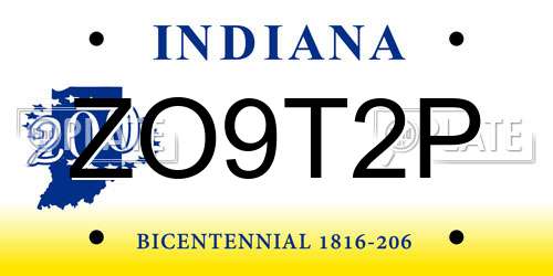 ZO9T2P Indiana License Plate