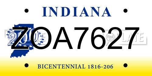 ZOA7627 Indiana License Plate