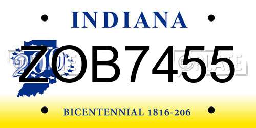 ZOB7455 Indiana License Plate