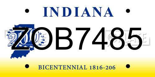 ZOB7485 Indiana License Plate