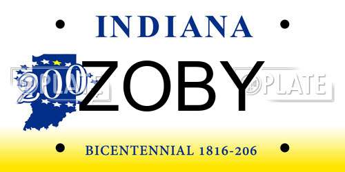ZOBY Indiana License Plate