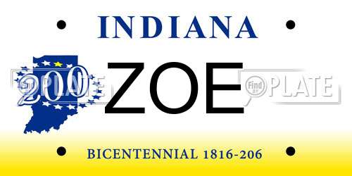 ZOE Indiana License Plate