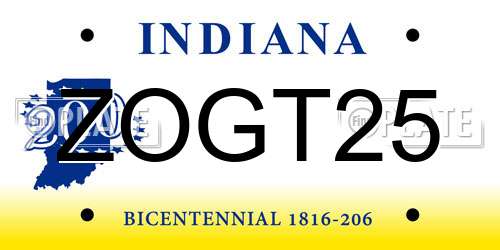 ZOGT25 Indiana License Plate