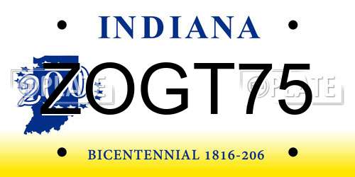 ZOGT75 Indiana License Plate