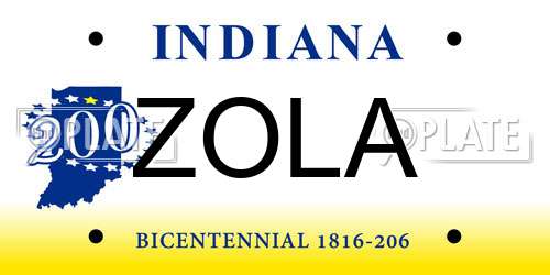 ZOLA Indiana License Plate